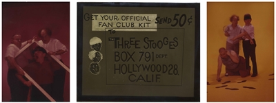 34 Three Stooges 8'' x 10'' Negatives & 4 Smaller Negatives, Mostly All With Curly Joe DeRita -- Some Used for Covers of Their Comic Books, Plus 1 Notated Photo of Moe Dressed as a Lady -- Very Good